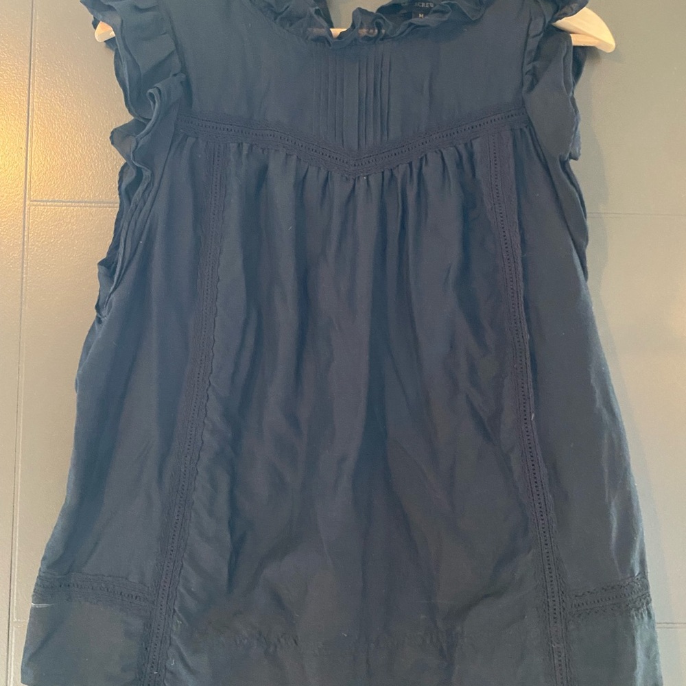 J. Crew Navy Ruffle Sleeve Top